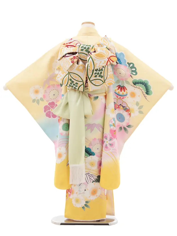 七五三(7歳結び帯)Y574 イエローぼかし 桜