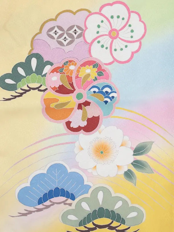 七五三(7歳結び帯)Y574 イエローぼかし 桜