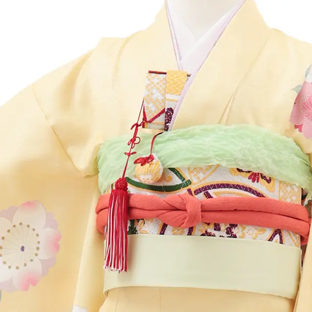 七五三(7歳結び帯)Y574 イエローぼかし 桜