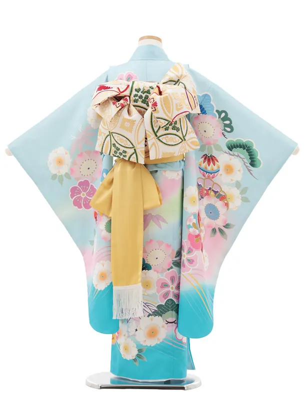 七五三(7歳結び帯)Y575 水色ぼかし 桜
