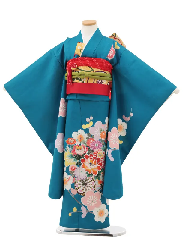 七五三(7歳結び帯)Y576 ブルー地 花車