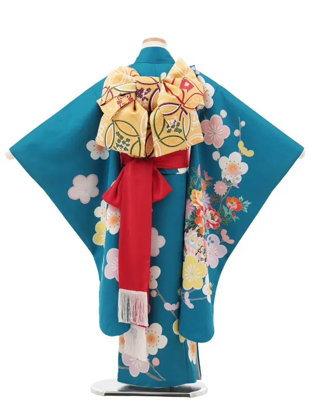 七五三(7歳結び帯)Y576 ブルー地 花車