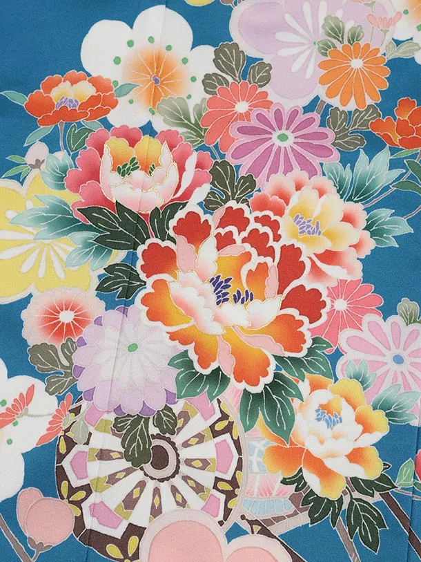 七五三(7歳結び帯)Y576 ブルー地 花車