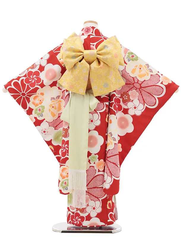 七五三(7歳結び帯)Y583 赤地 古典花