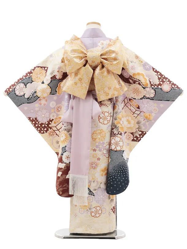 七五三(7歳結び帯)Y588 ラベンダー 貝桶 牡丹