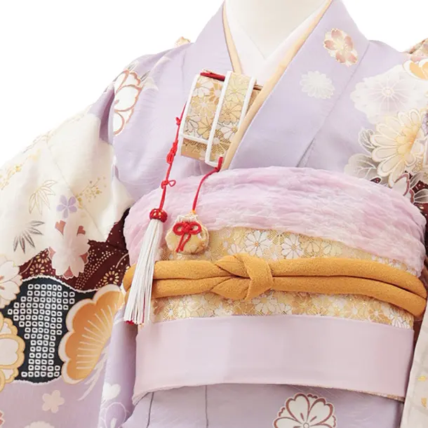 七五三(7歳結び帯)Y588 ラベンダー 貝桶 牡丹