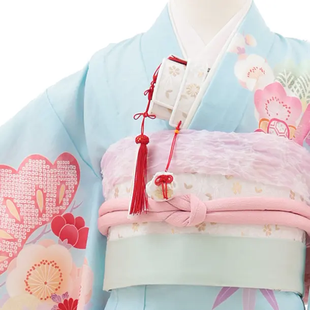 七五三(7歳結び帯)Y589 水色 松竹梅 薬玉