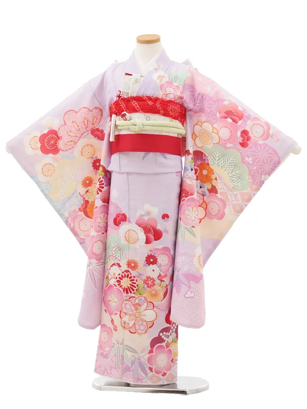 七五三(7歳結び帯)Y595 ラベンダー 松竹梅 薬玉