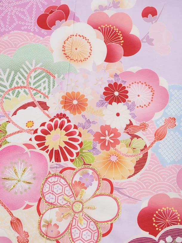 七五三(7歳結び帯)Y595 ラベンダー 松竹梅 薬玉