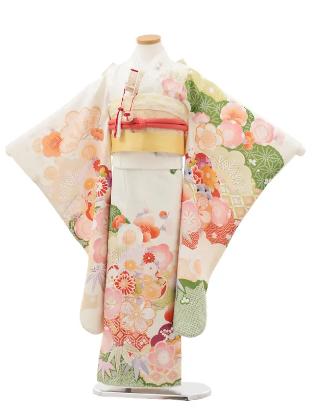 七五三(7歳結び帯)Y596 クリーム地 松竹梅 薬玉