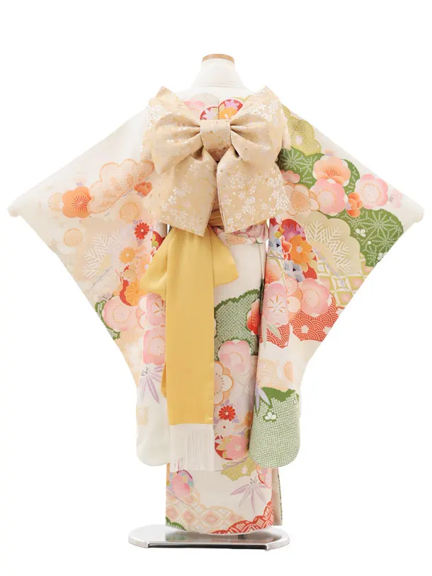 七五三(7歳結び帯)Y596 クリーム地 松竹梅 薬玉