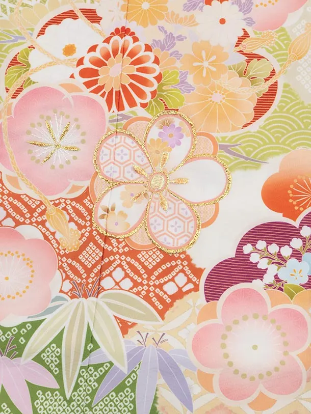 七五三(7歳結び帯)Y596 クリーム地 松竹梅 薬玉