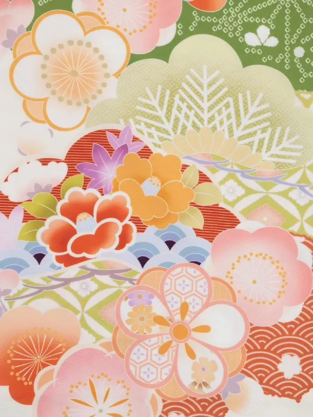 七五三(7歳結び帯)Y596 クリーム地 松竹梅 薬玉