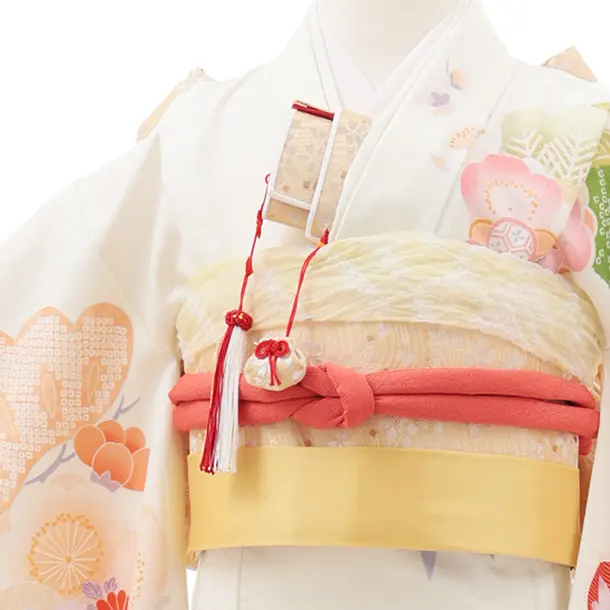 七五三(7歳結び帯)Y596 クリーム地 松竹梅 薬玉