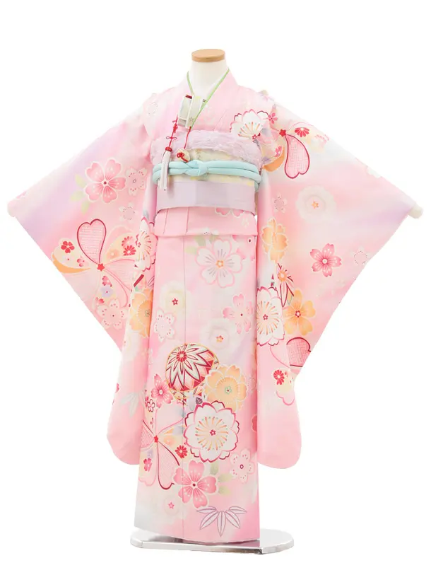 七五三(7歳結び帯)Y597 ピンク地 鞠桜