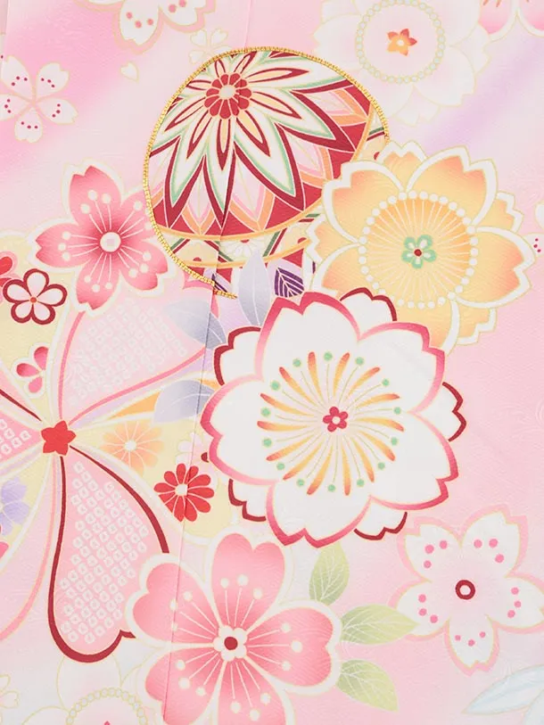 七五三(7歳結び帯)Y597 ピンク地 鞠桜