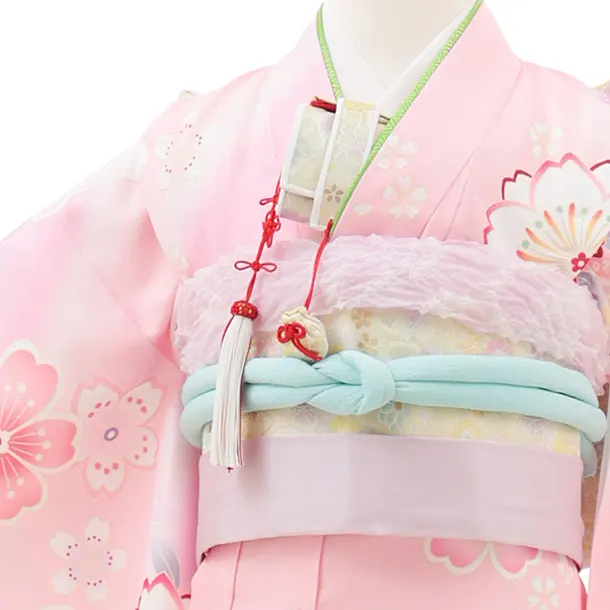 七五三(7歳結び帯)Y597 ピンク地 鞠桜