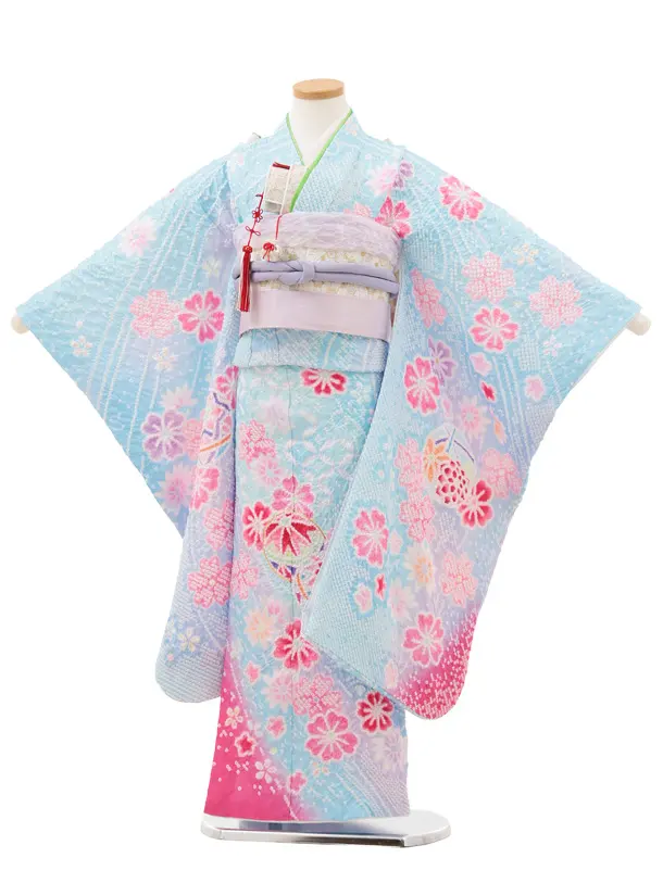 七五三(7歳結び帯)Y600 水色ぼかし 鞠桜