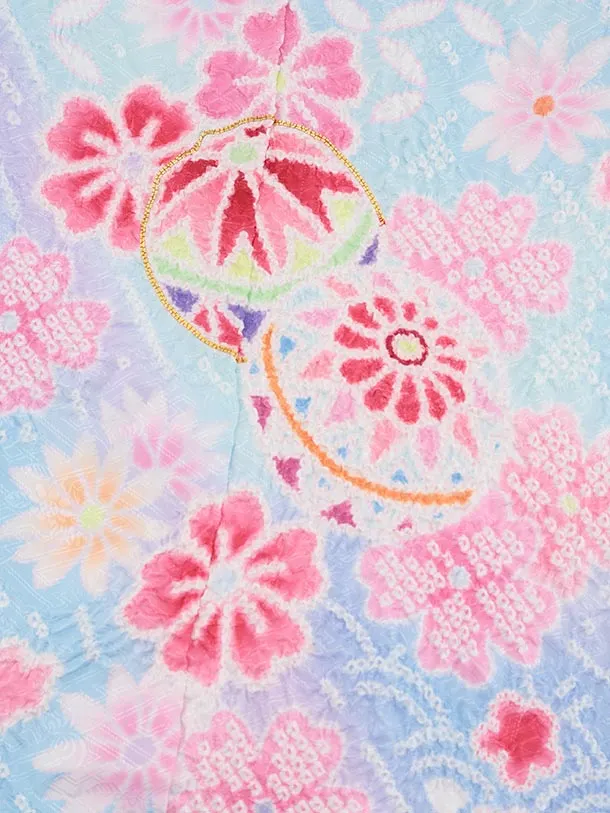 七五三(7歳結び帯)Y600 水色ぼかし 鞠桜