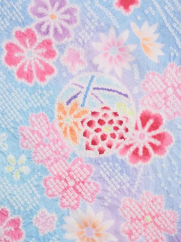 七五三(7歳結び帯)Y600 水色ぼかし 鞠桜