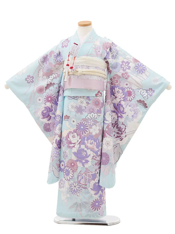 七五三(7歳結び帯)Y603 水色 鞠 牡丹