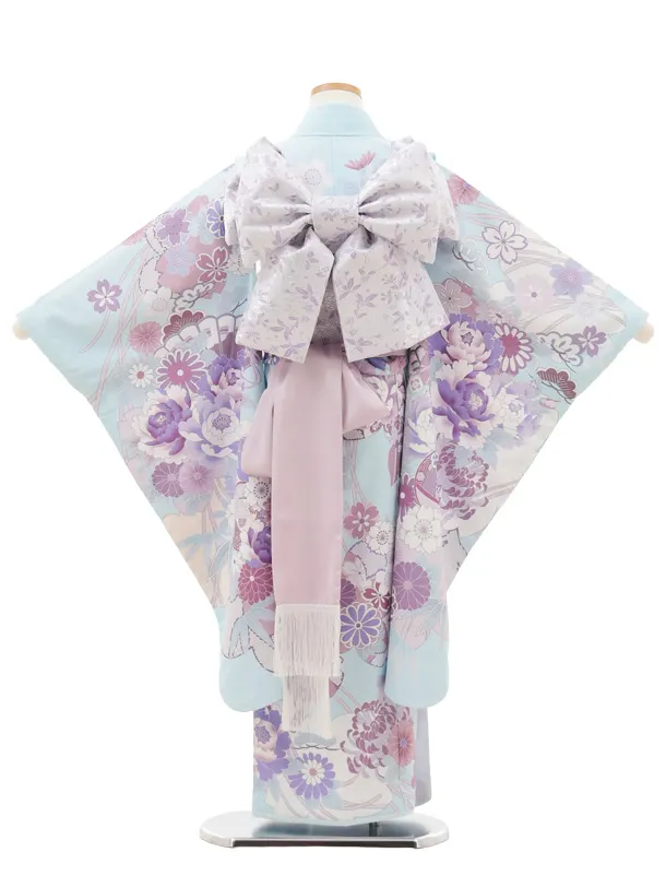 七五三(7歳結び帯)Y603 水色 鞠 牡丹