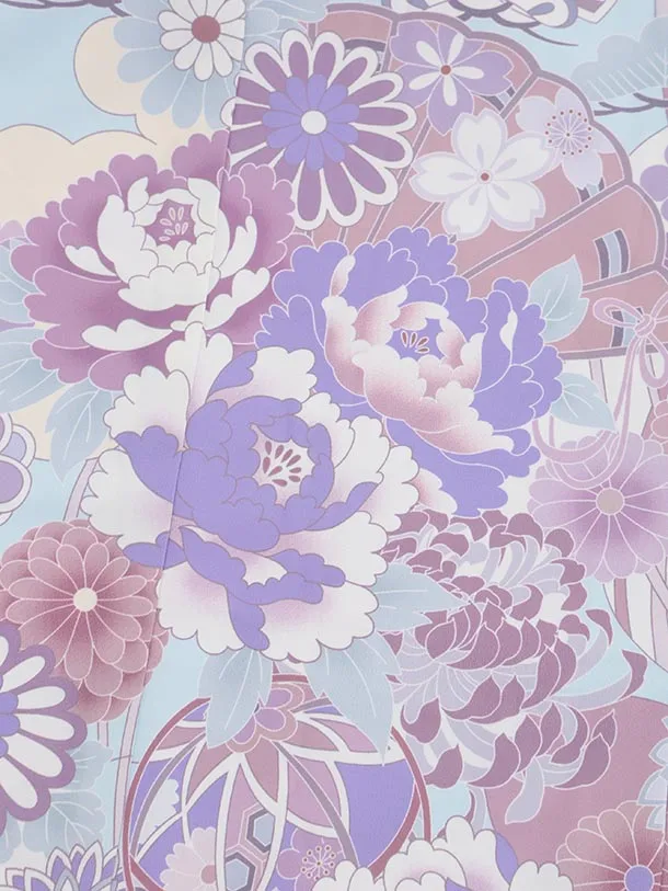 七五三(7歳結び帯)Y603 水色 鞠 牡丹