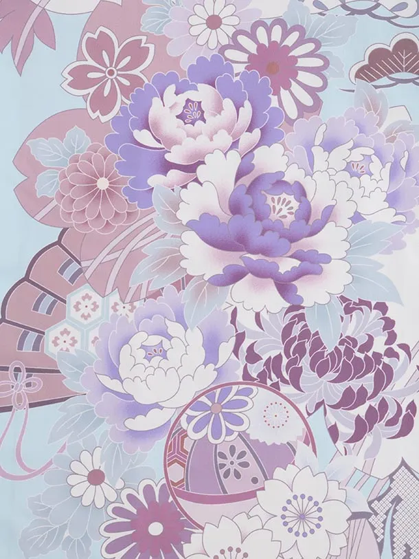 七五三(7歳結び帯)Y603 水色 鞠 牡丹