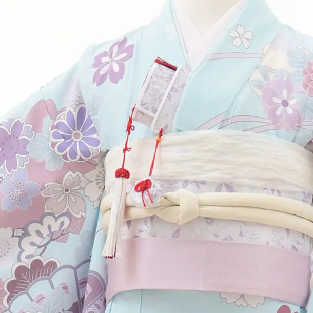 七五三(7歳結び帯)Y603 水色 鞠 牡丹