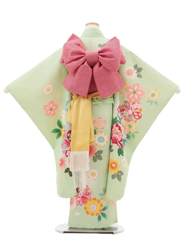 七五三(7歳結び帯)Y604 ペールグリーン 鞠に牡丹