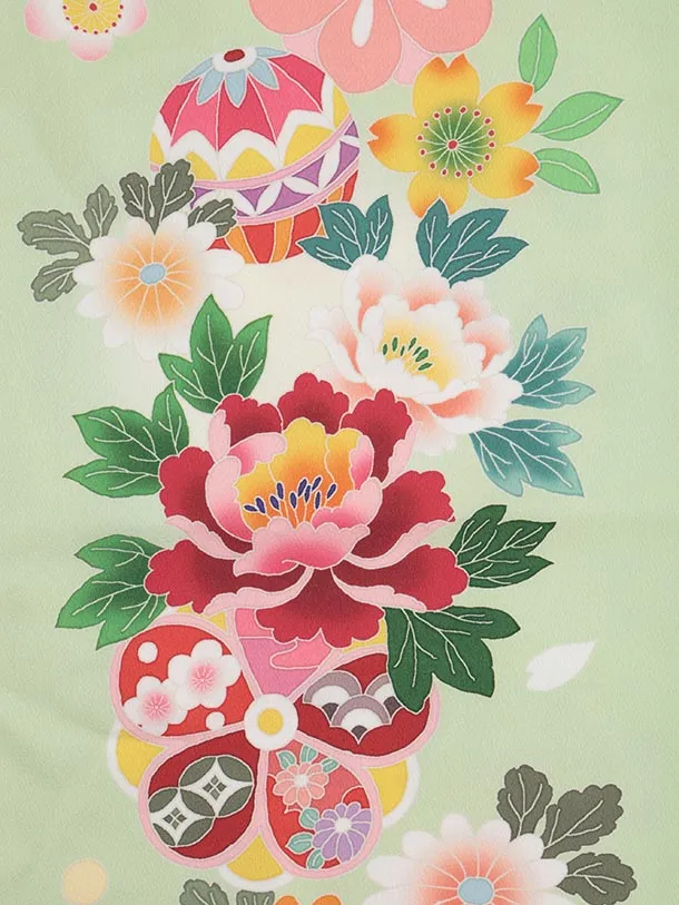 七五三(7歳結び帯)Y604 ペールグリーン 鞠に牡丹