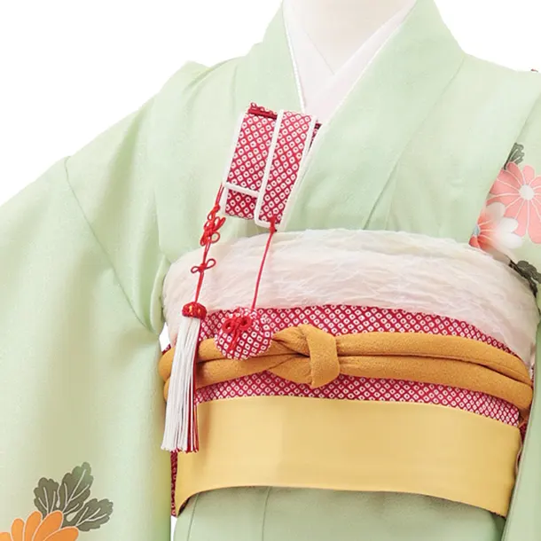 七五三(7歳結び帯)Y604 ペールグリーン 鞠に牡丹