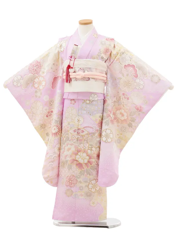 七五三(7歳結び帯)Y605 ラベンダー地 貝桶 牡丹