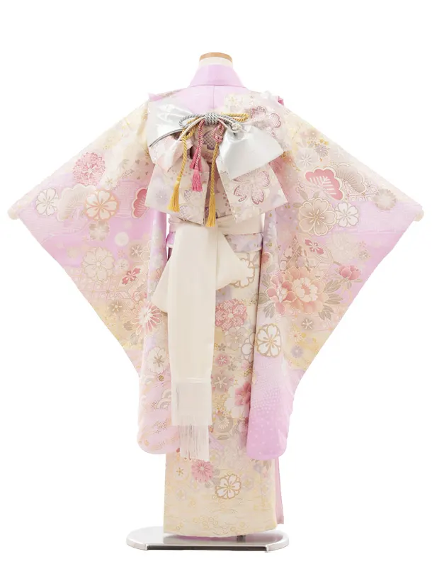 七五三(7歳結び帯)Y605 ラベンダー地 貝桶 牡丹