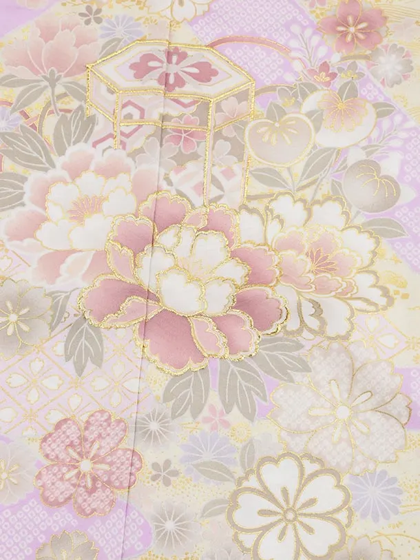 七五三(7歳結び帯)Y605 ラベンダー地 貝桶 牡丹