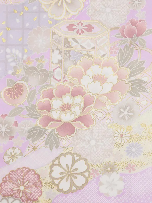 七五三(7歳結び帯)Y605 ラベンダー地 貝桶 牡丹