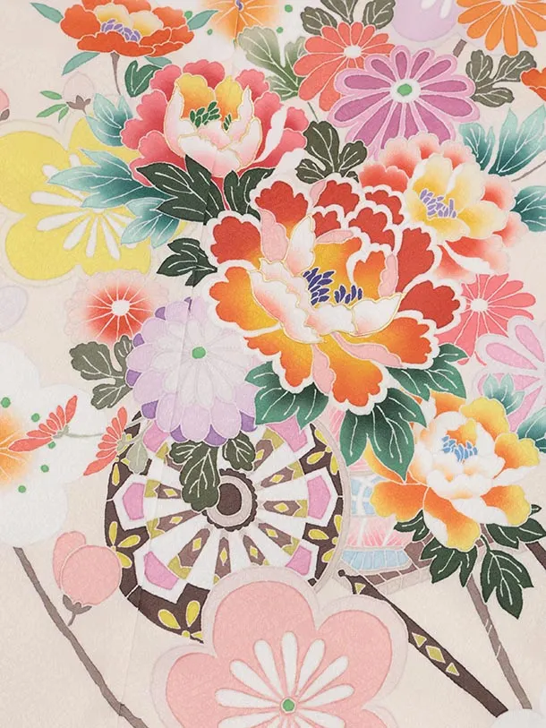 七五三(7歳結び帯)Y611 クリームピンク 花車