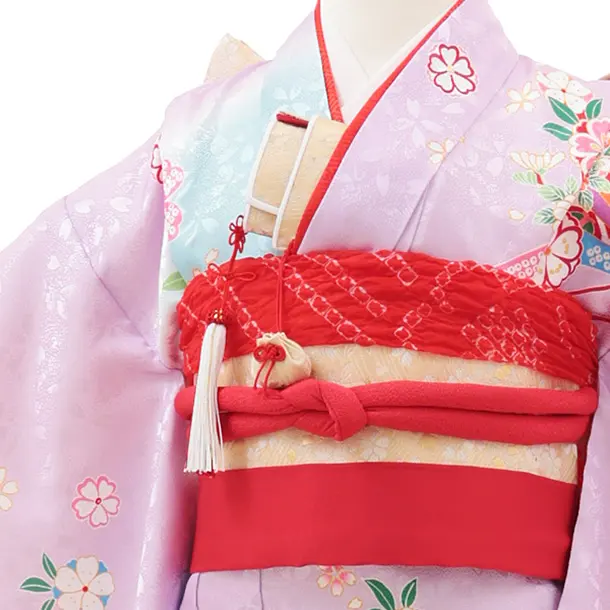 七五三(7歳結び帯)Y617 ラベンダー 裾水色 鞠に花