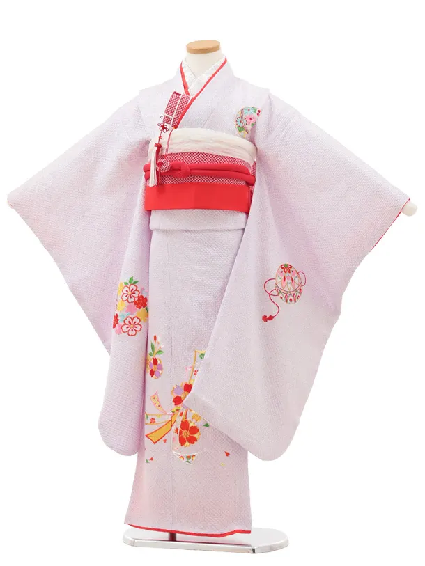 七五三(7歳結び帯)Y618【正絹】薄紫 絞り刺繍 束ね熨斗に桜