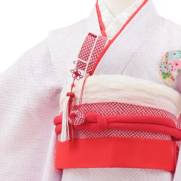 七五三(7歳結び帯)Y618【正絹】薄紫 絞り刺繍 束ね熨斗に桜
