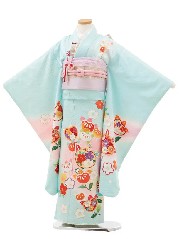 七五三(7歳結び帯)Y624【正絹】水色 橘