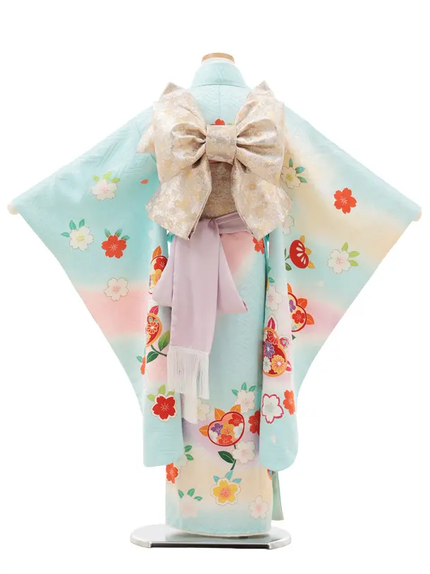 七五三(7歳結び帯)Y624【正絹】水色 橘