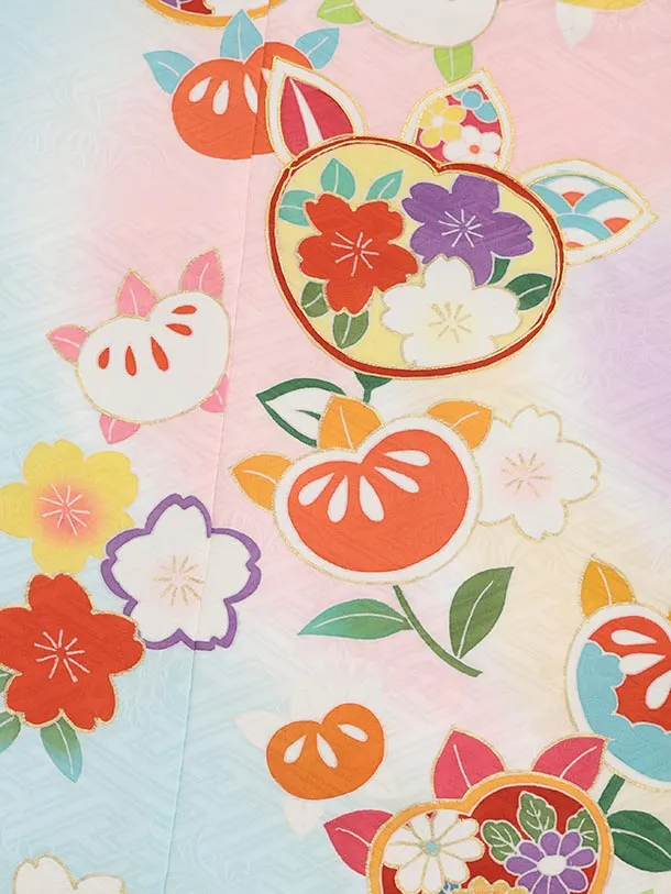 七五三(7歳結び帯)Y624【正絹】水色 橘