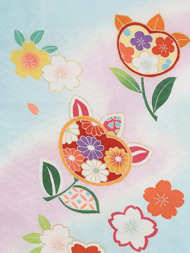 七五三(7歳結び帯)Y624【正絹】水色 橘