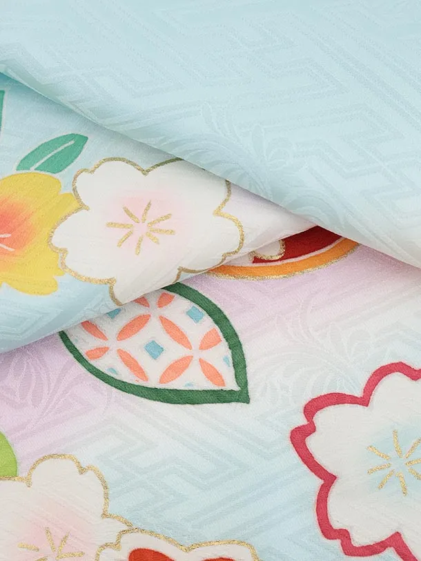 七五三(7歳結び帯)Y624【正絹】水色 橘