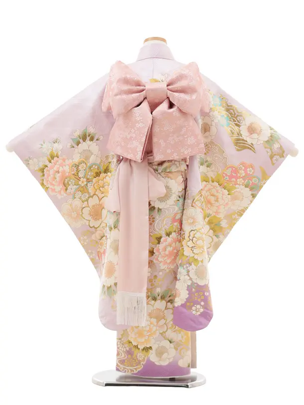 七五三(7歳結び帯)Y626【正絹】ラベンダー 金彩 牡丹