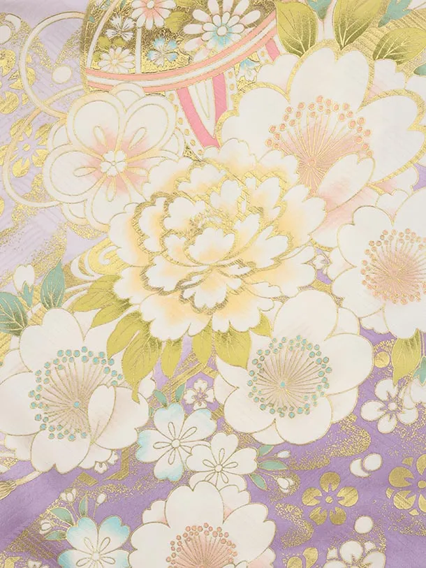 七五三(7歳結び帯)Y626【正絹】ラベンダー 金彩 牡丹