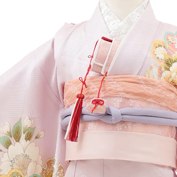 七五三(7歳結び帯)Y626【正絹】ラベンダー 金彩 牡丹