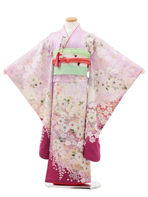 七五三(7歳結び帯)Y628【正絹】パープル地 辻が花調