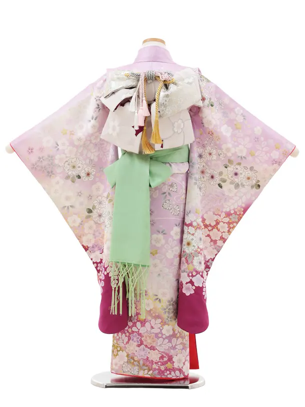 七五三(7歳結び帯)Y628【正絹】パープル地 辻が花調